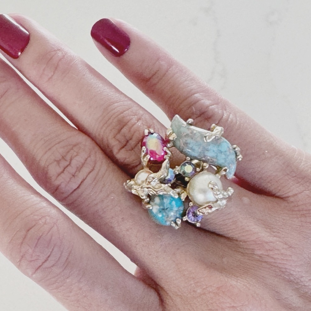 1960s Vintage Jewels by Emmons Rhinestone Faux Pearl Ring